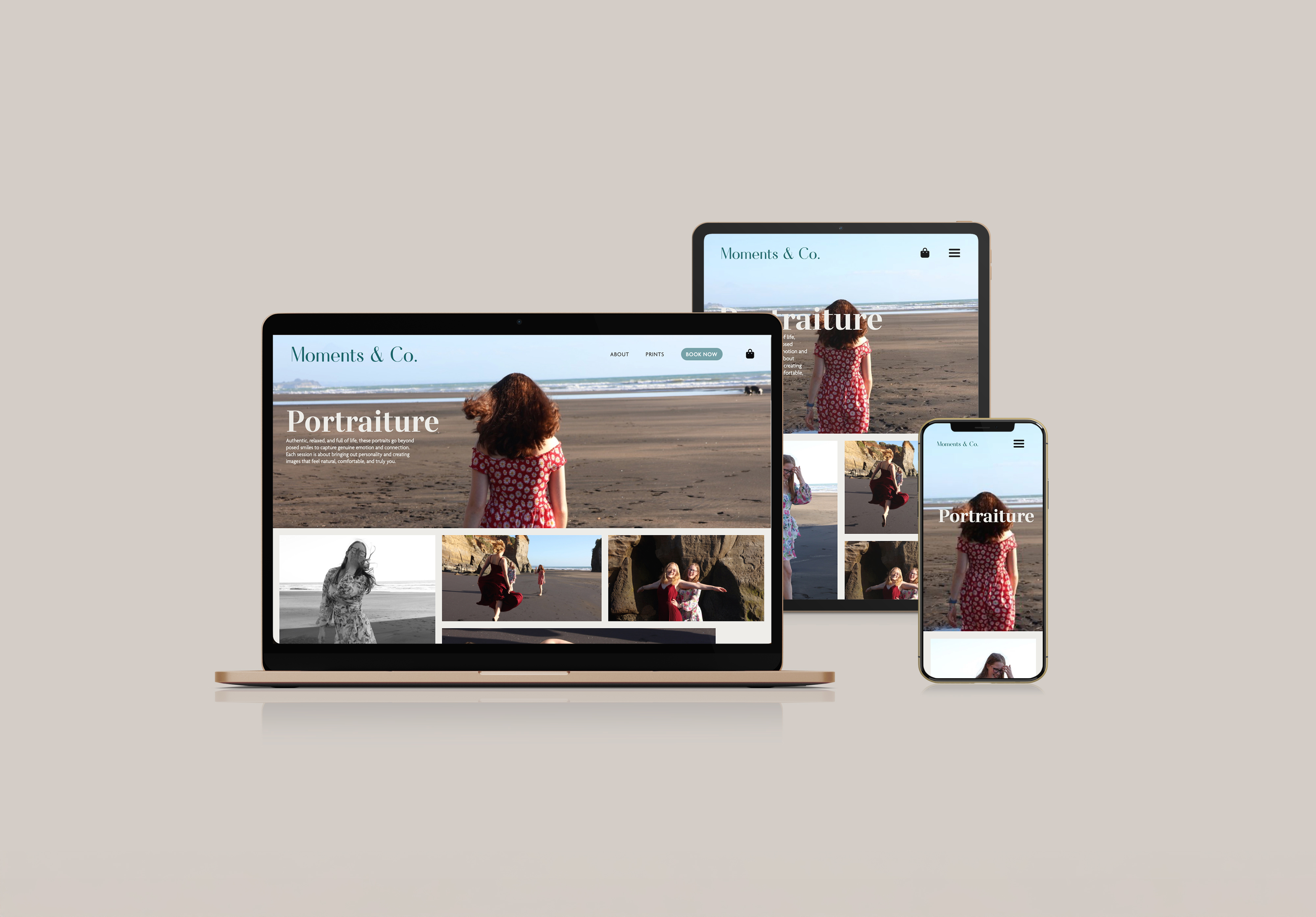 phone, tablet and laptop showing portfolio