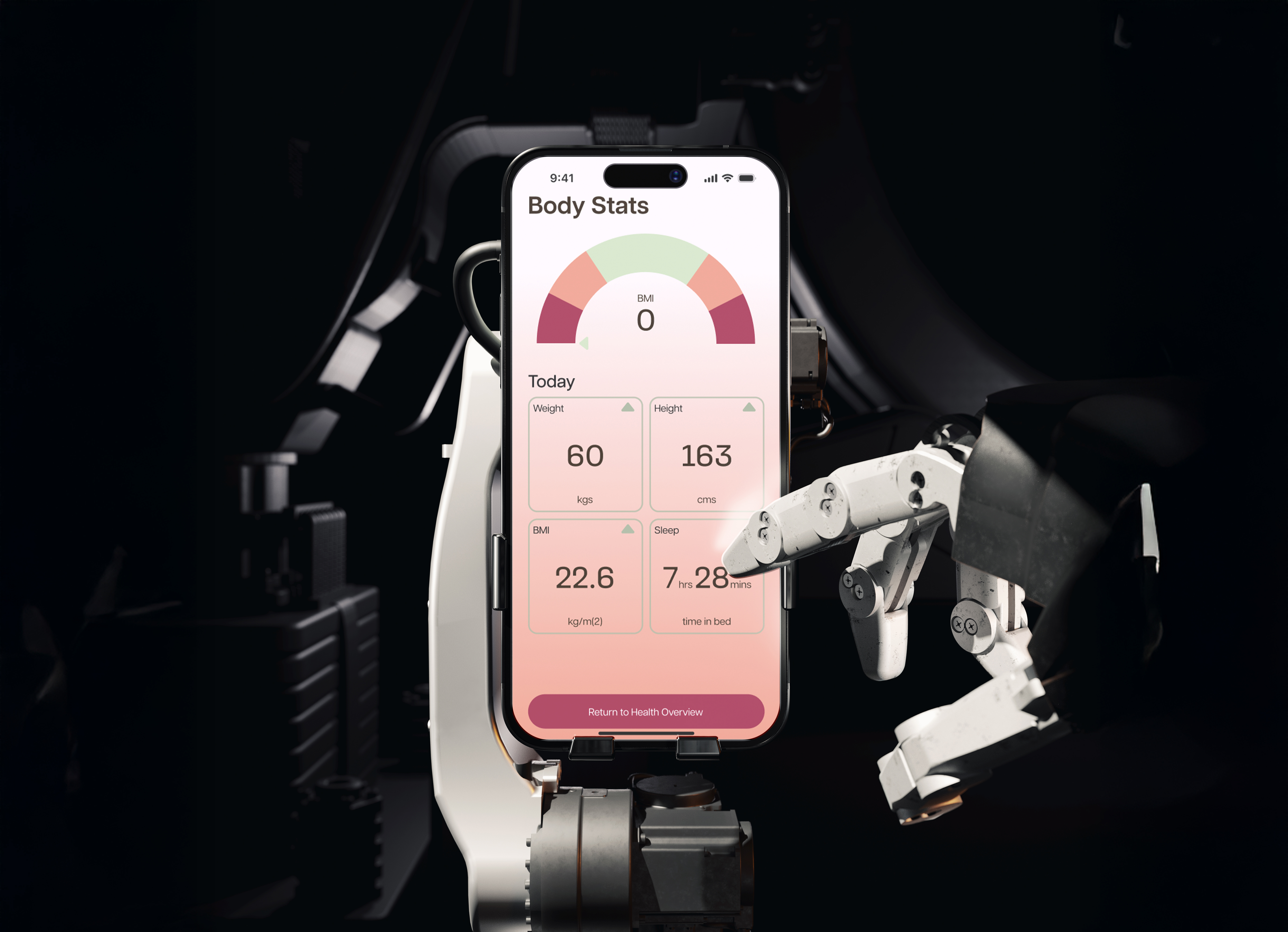 robot hand using vitame app mockup